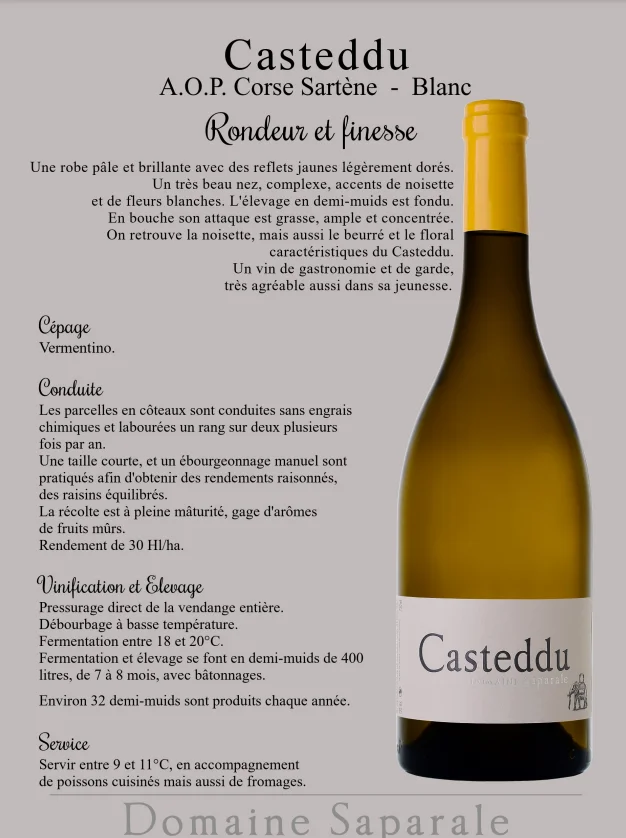 Casteddu Blanc- Domaine Saparale-Sartene - Vins Baricci Rouges Harmonieux pour Chaque Occasion