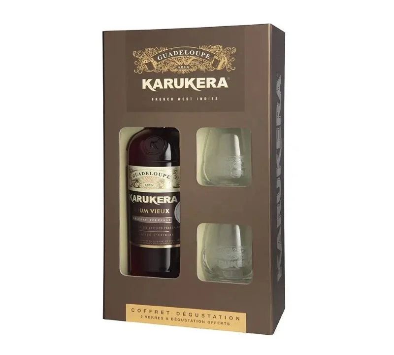 RHUM KARUKERA Vieux Coffret 2 verres 70cl 42% - Vins Rouges Harmonieux pour Chaque Occasion