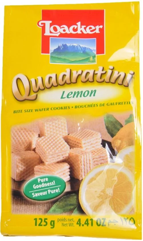 Bouchées de Gaufrettes au Citron Quadratini Loacker 125g - ​Boulangerie-Pâtisserie | Pain au Levain Couffouleux & Viennoiseries