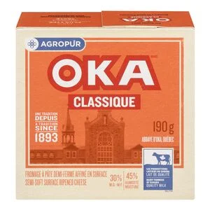 Fromage à pâte demi-ferme Oka classique Agropur 190 G - Vins Rouges Harmonieux pour Chaque Occasion Livraison en gros ou semi-gros de Fromages