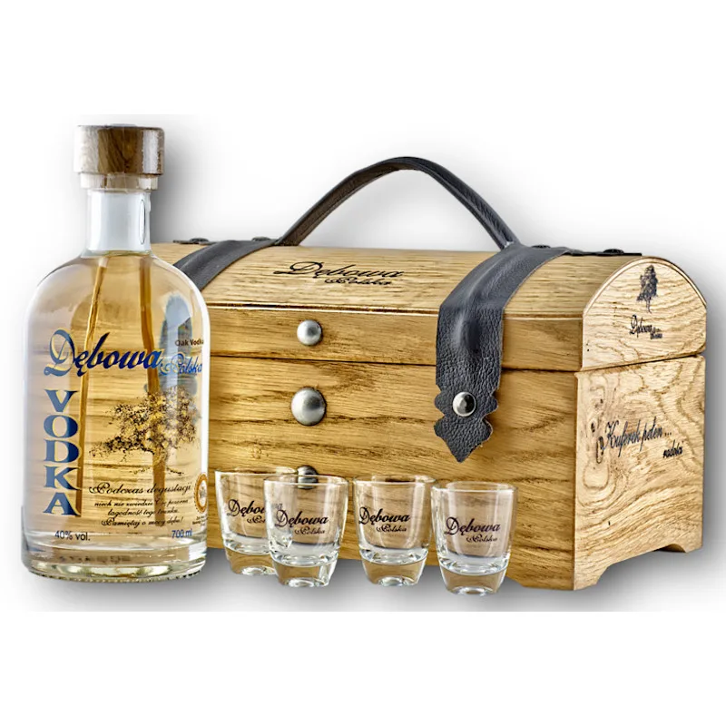 Vodka Debowa – Coffret Bois + 4 verres - Vins Rouges Harmonieux pour Chaque Occasion