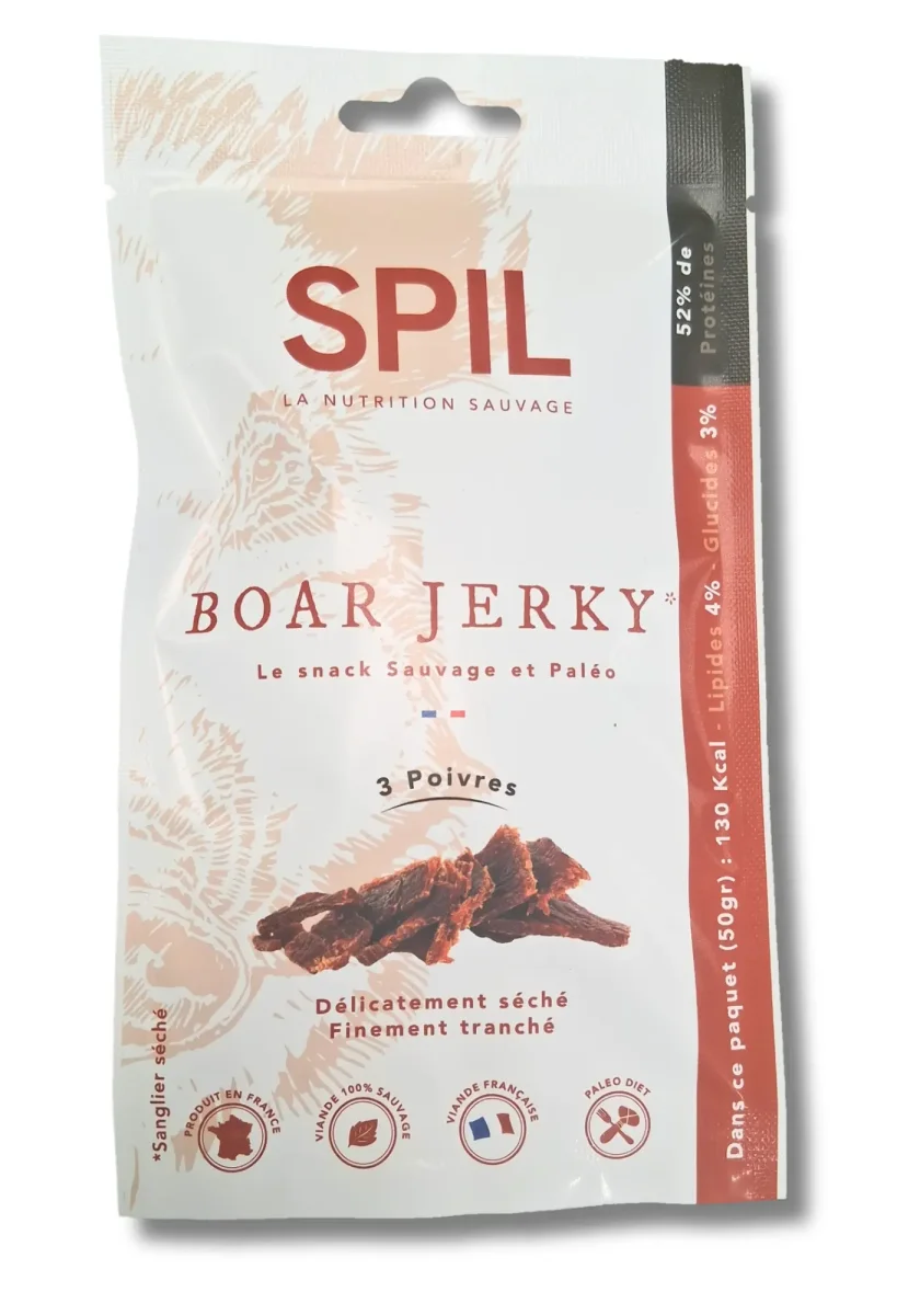 JERKY DE SANGLIER 3 POIVRES - paquet de 50g - Saldi Straordinari – Offerte Speciali Disponibili Adesso - {'count': 1, 'name': 'Nemrod.co'}