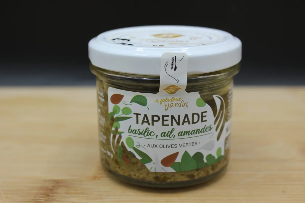 TAPENADE OLIVES VERTES locaux BASILIC AIL AMANDE 90GR BIO - Vins Rouges Harmonieux pour Chaque Occasion