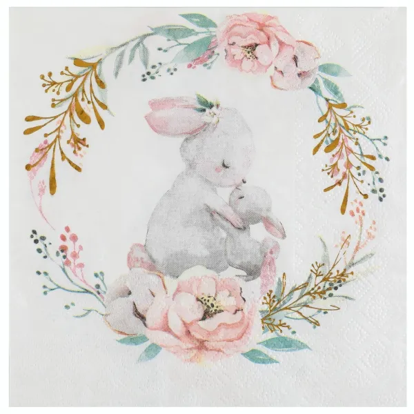 Serviette Lapin et couronne fleurie – Lot de 20 - ​Boulangerie-Pâtisserie | Pain au Levain & Viennoiseries