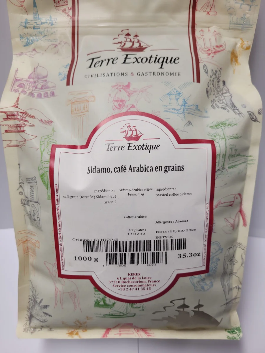 CAFÉ ARABICA Pur SIDAMO EN GRAINS 1000g net ÉTHIOPIE - Vins Rouges Harmonieux pour Chaque Occasion