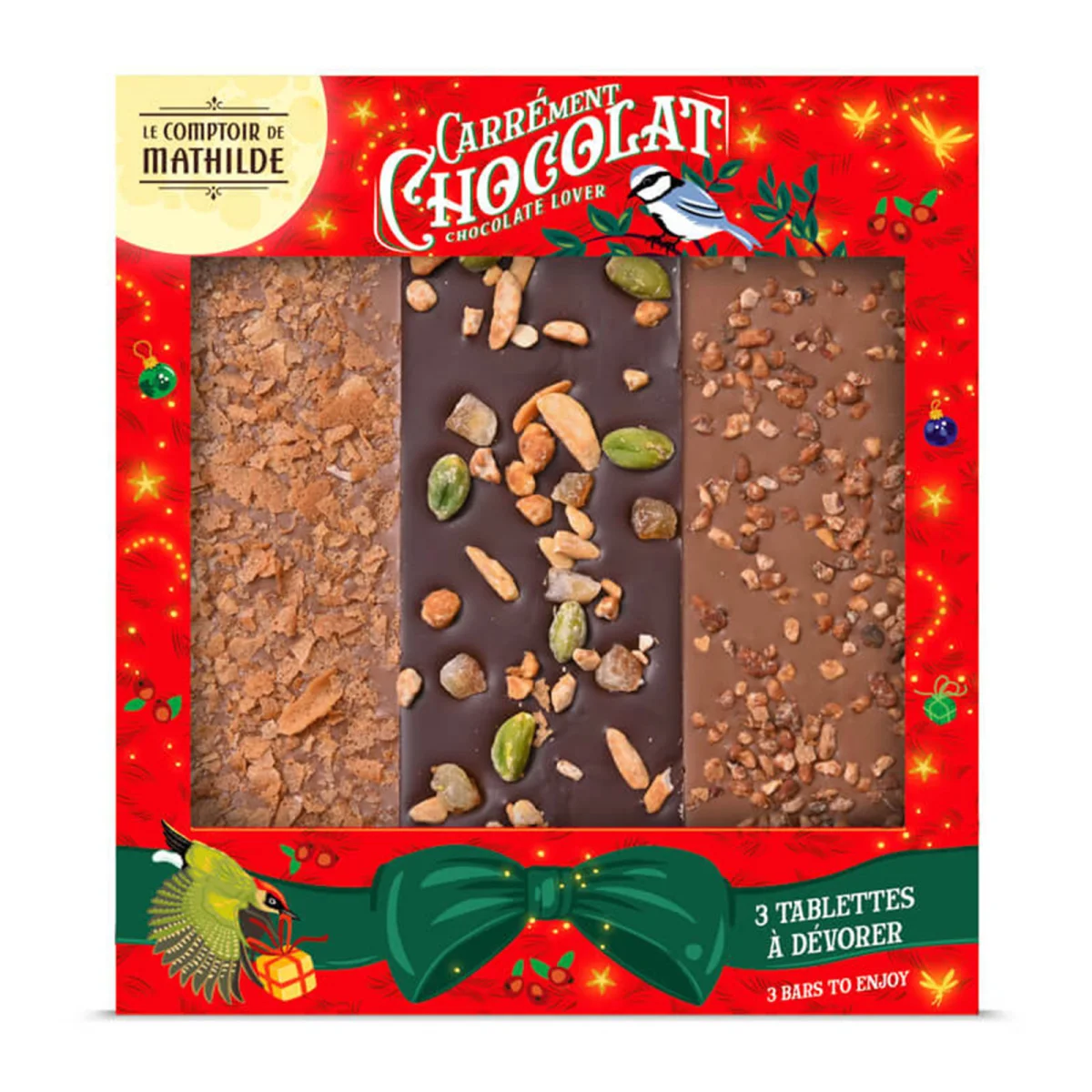 Le Comptoir de Mathilde Coffret 3 Tablettes Noël avenue noir et lait – 3x90g - Vins Rouges Harmonieux pour Chaque Occasion