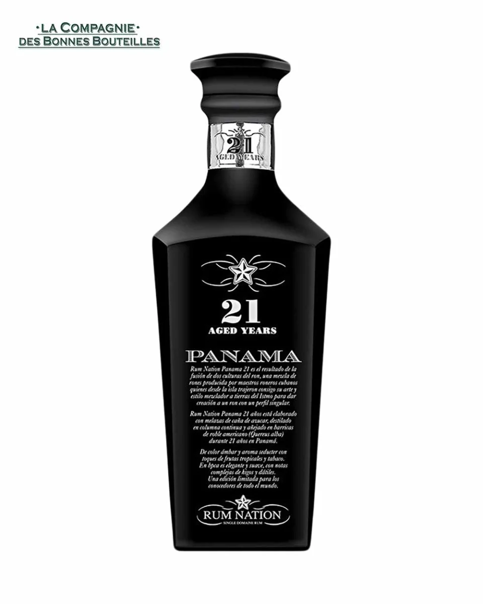 Rhum de mélasse Rum Nation 21 Ans Panama Decanter Black 70 cl - Vins Rouges Harmonieux pour Chaque Occasion