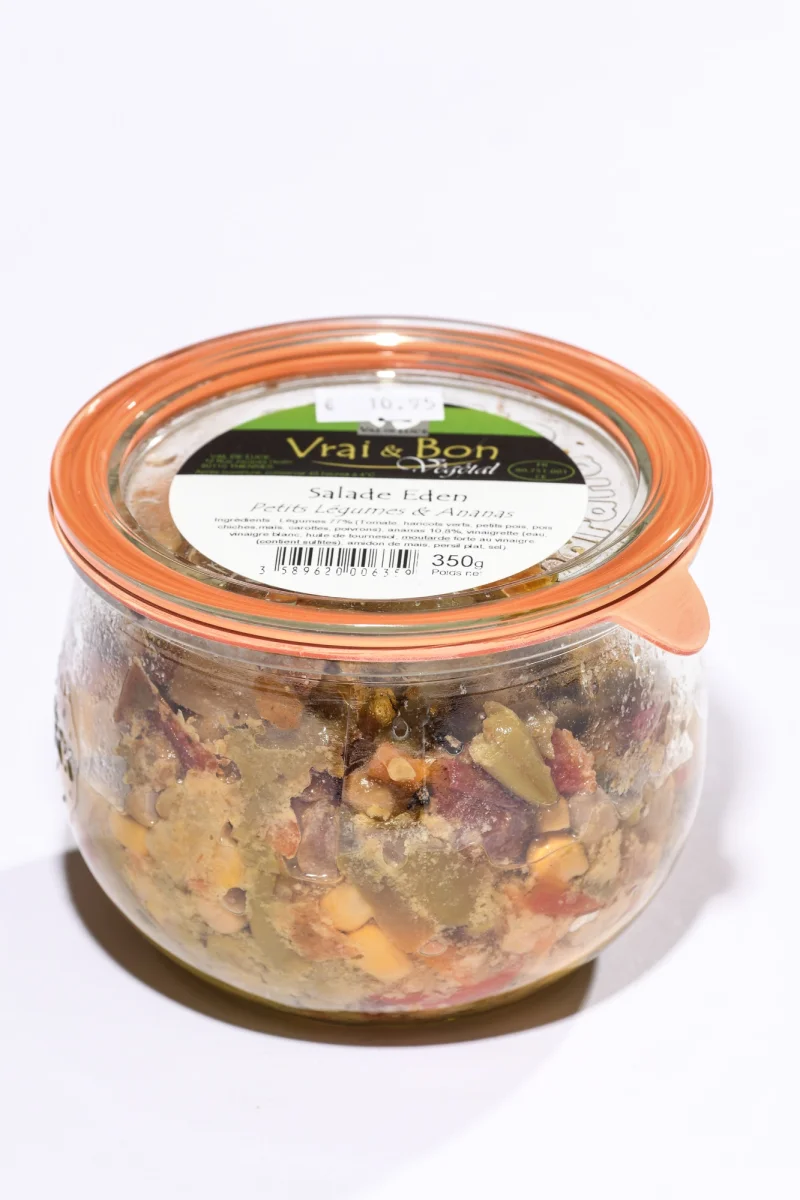 Salade Eden légumes/ananas 350 gr - Vins Rouges Harmonieux pour Chaque Occasion Lot de 7 coupelles et 1 grand saladier - forme ananas - verre granité en  relief - pour salades de fruits - Arts de la table